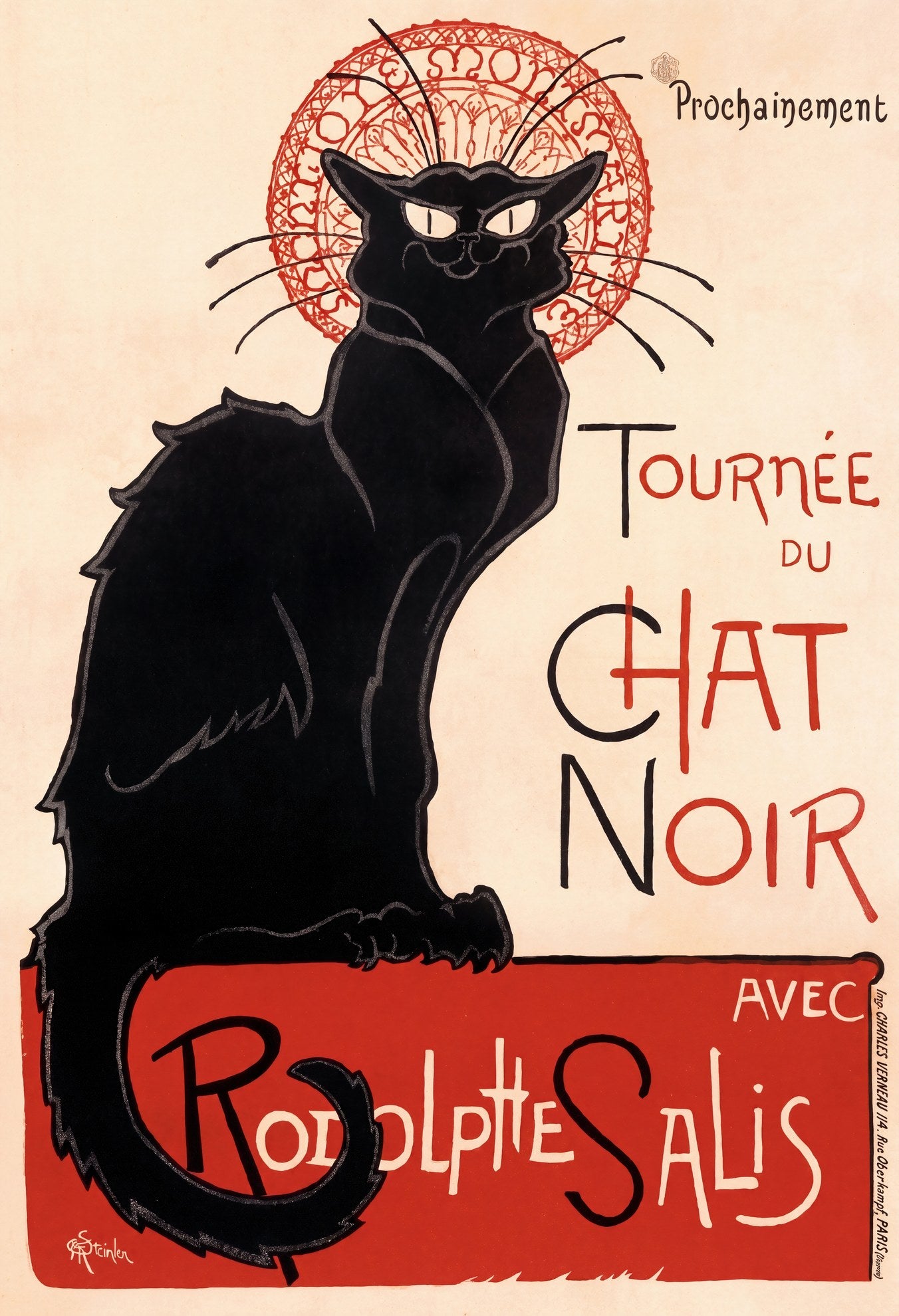 1896 Le Chat Noir cabaret poster, black cat with red filigree halo, Steinlen, Art Nouveau | The Vintage Poster Archives