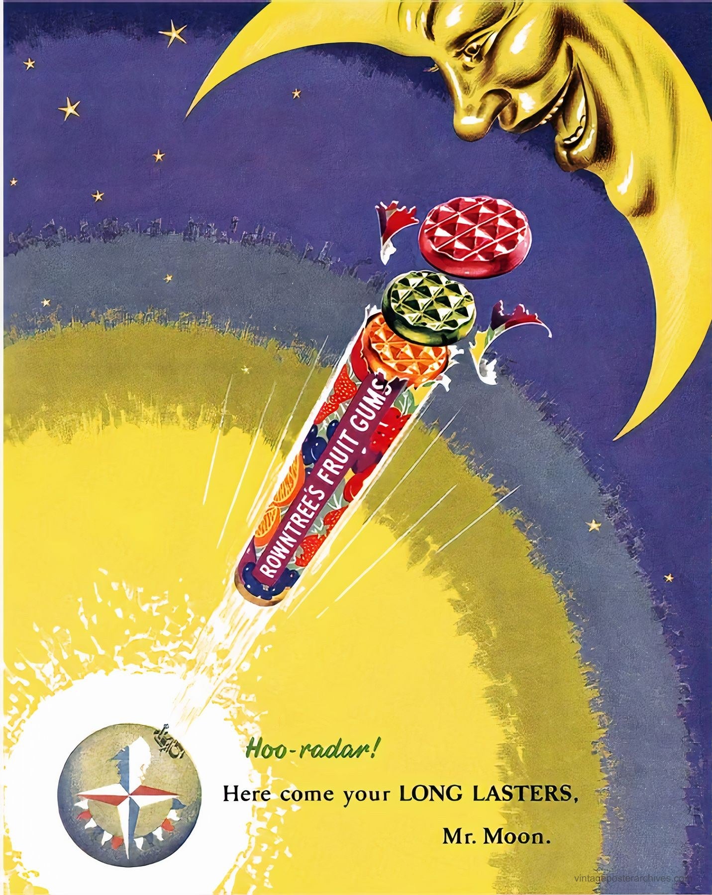 Rowntree's Fruit Gums 1955 | Space Rocket Moon Poster