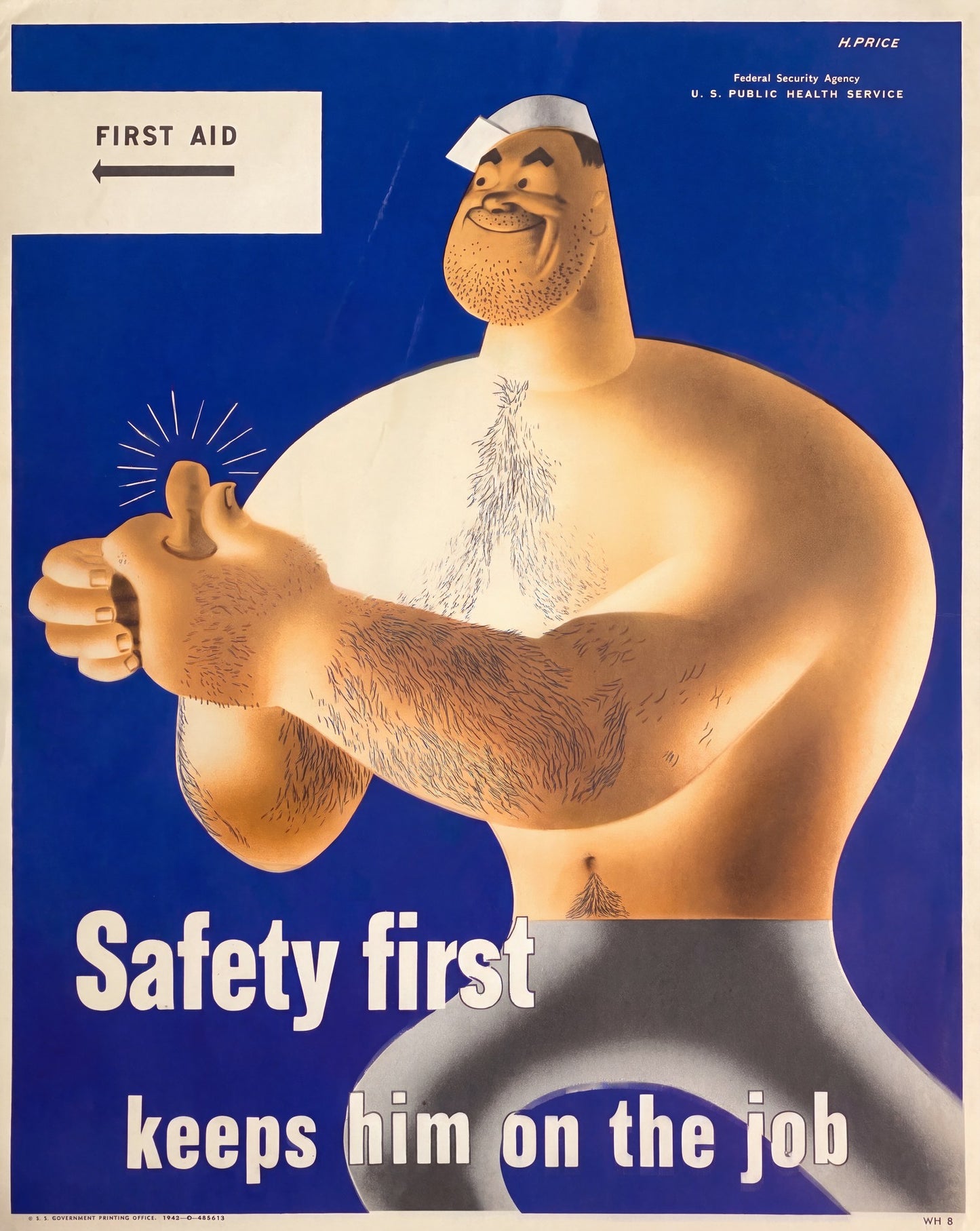 1942 WW2 home-front poster, thumbs-up sailor worker on cobalt blue, H. Price for US Public Health Service | The Vintage Poster Archives