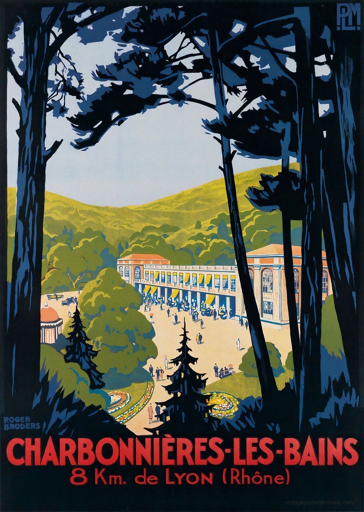1927 PLM Art Deco railway poster for the Charbonnières-les-Bains spa resort, Roger Broders