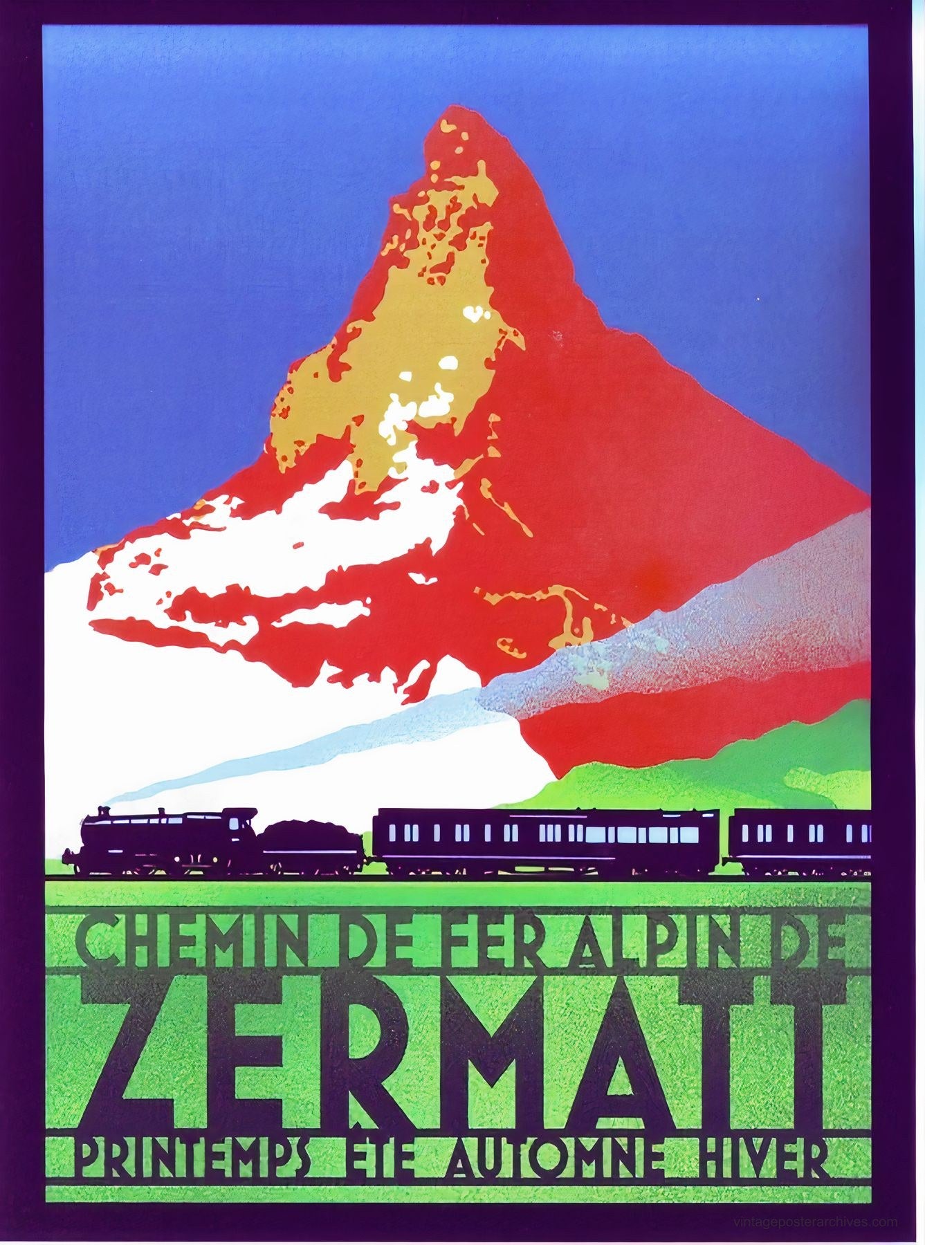 Zermatt Alpine Railway 1930s | Swiss Matterhorn Poster
