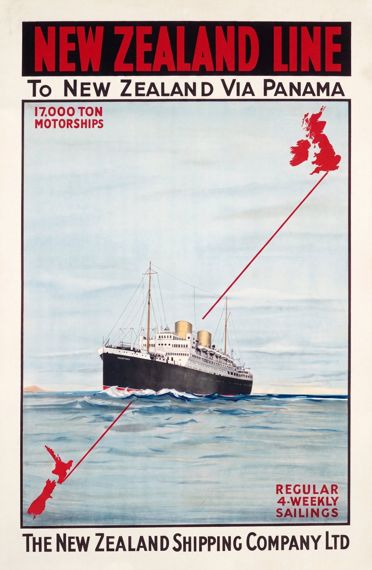 New Zealand Line 1930 | Rangitata Panama Canal Maritime Poster