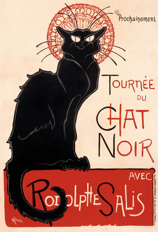 1896 Le Chat Noir cabaret poster, black cat with red filigree halo, Steinlen, Art Nouveau | The Vintage Poster Archives