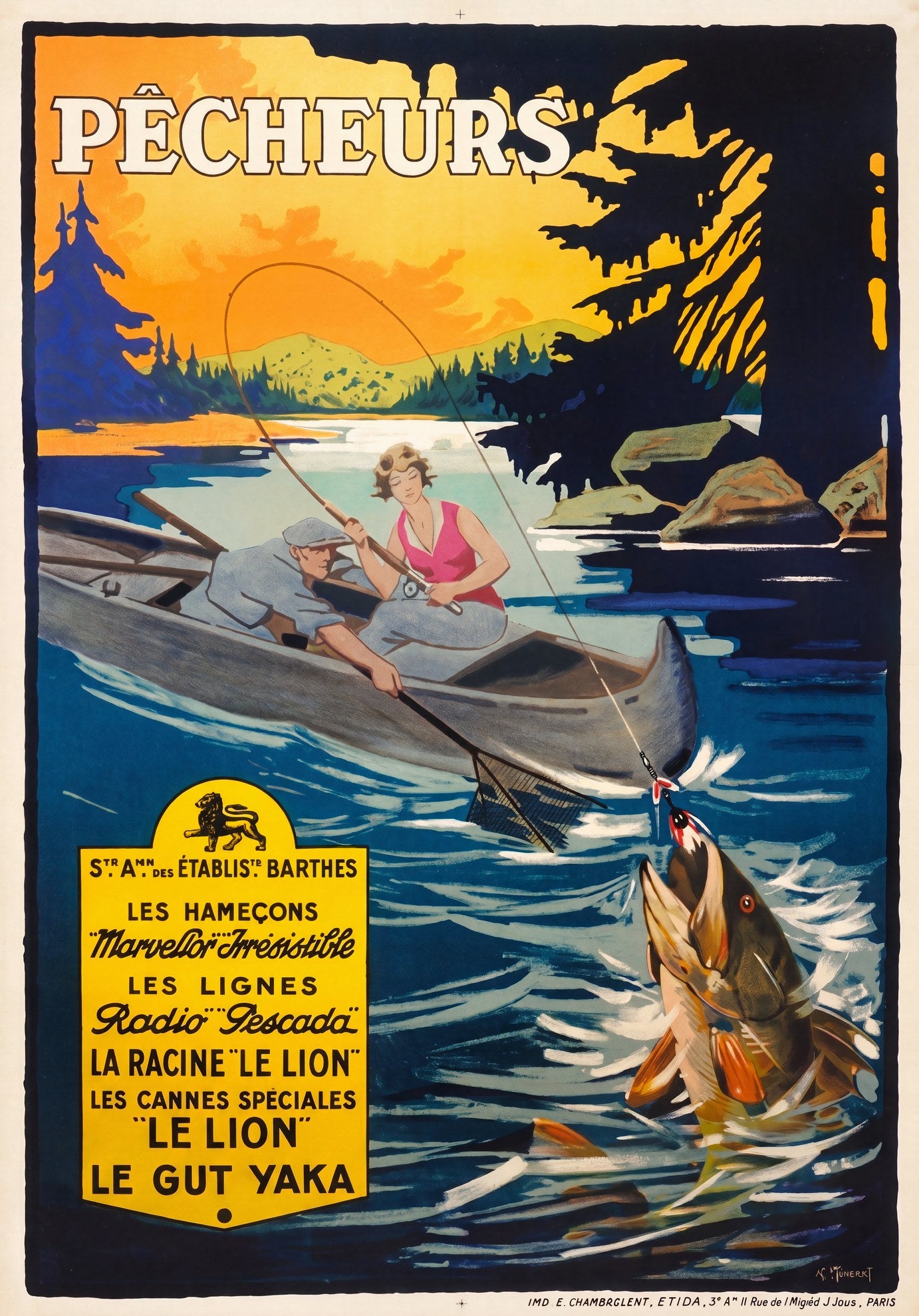 P�cheurs 1930 | AT Meneret French Fishing Equipment Poster