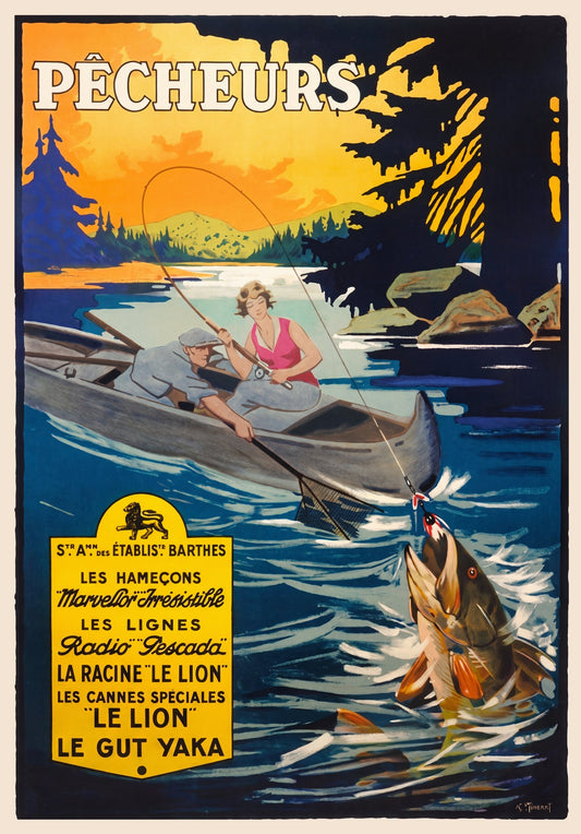 Pecheurs 1930 | AT Meneret French Fishing Equipment Poster