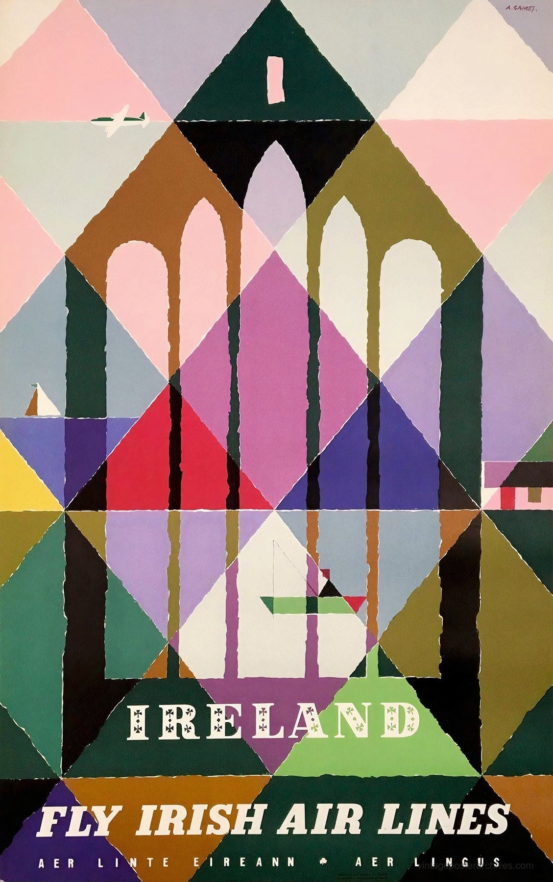 Aer Lingus Ireland 1957 | Abram Games Geometric Aviation Poster
