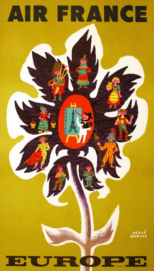 Air France Europe 1956 | Hervé Morvan Vintage Airline Poster