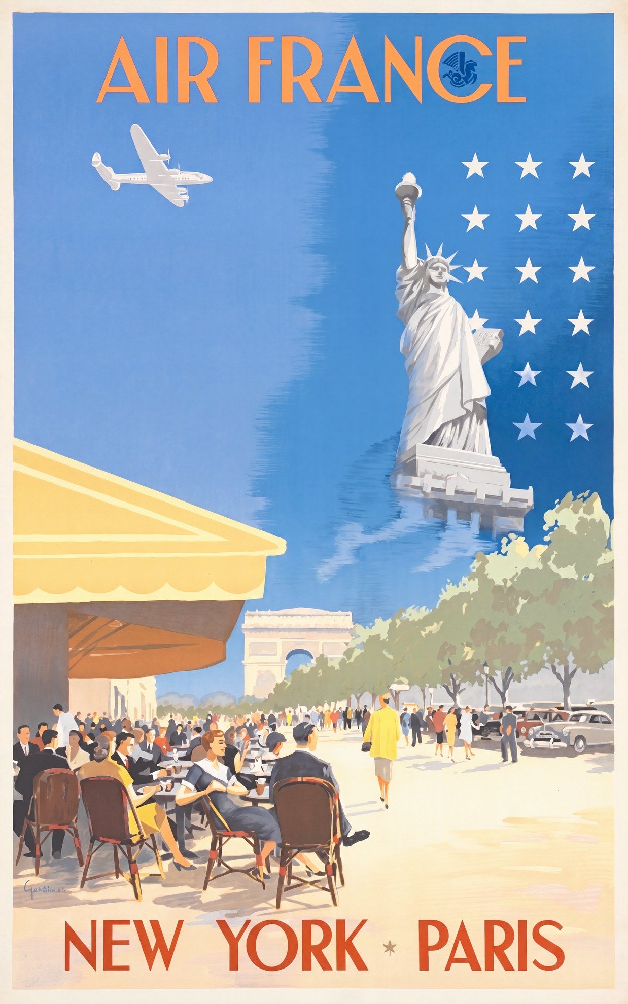 Air France New York Paris 1951 | Vincent Guerra Aviation Poster