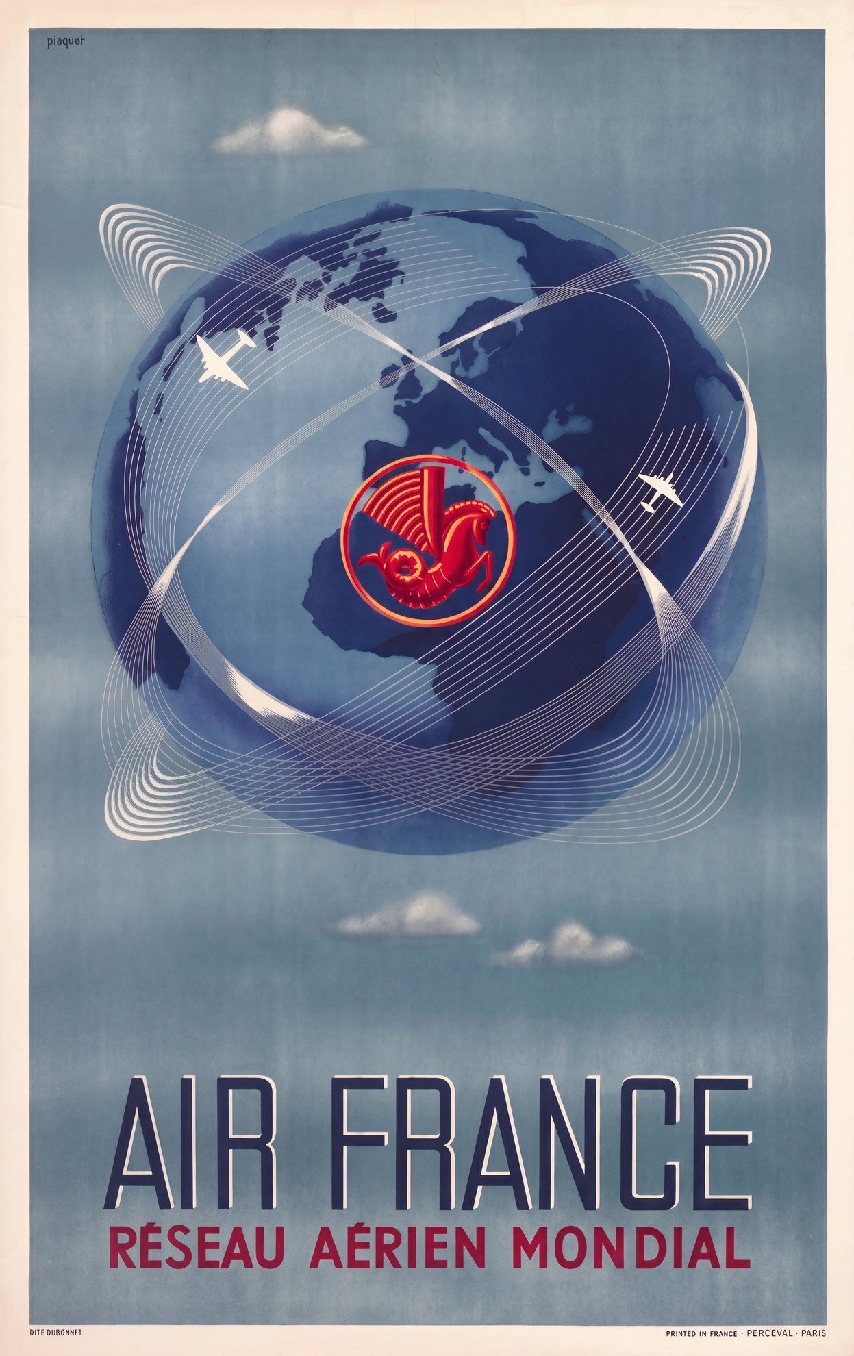 Air France Global Network 1948 | Plaquet Aviation Poster
