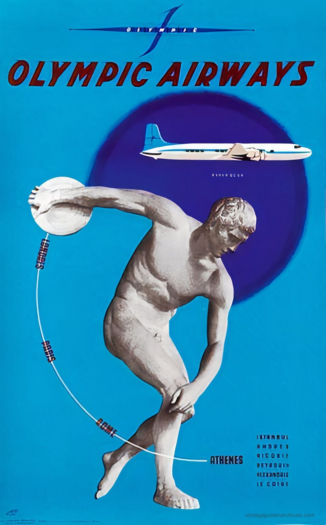 Olympic Airways Athens 1957 | Discobolus Aviation Poster