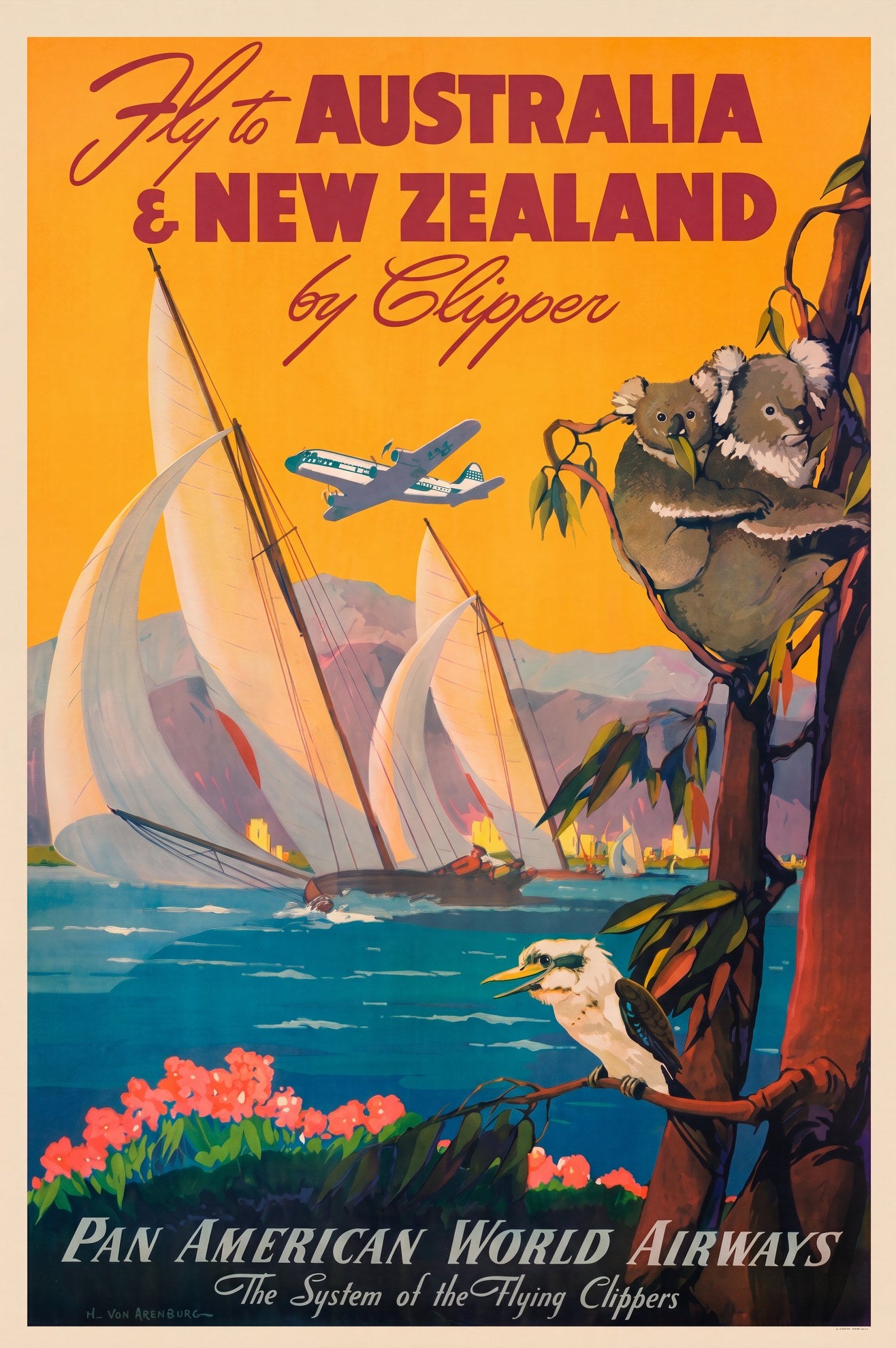 Pan Am Australia 1950 | Mark von Arenburg Aviation Poster