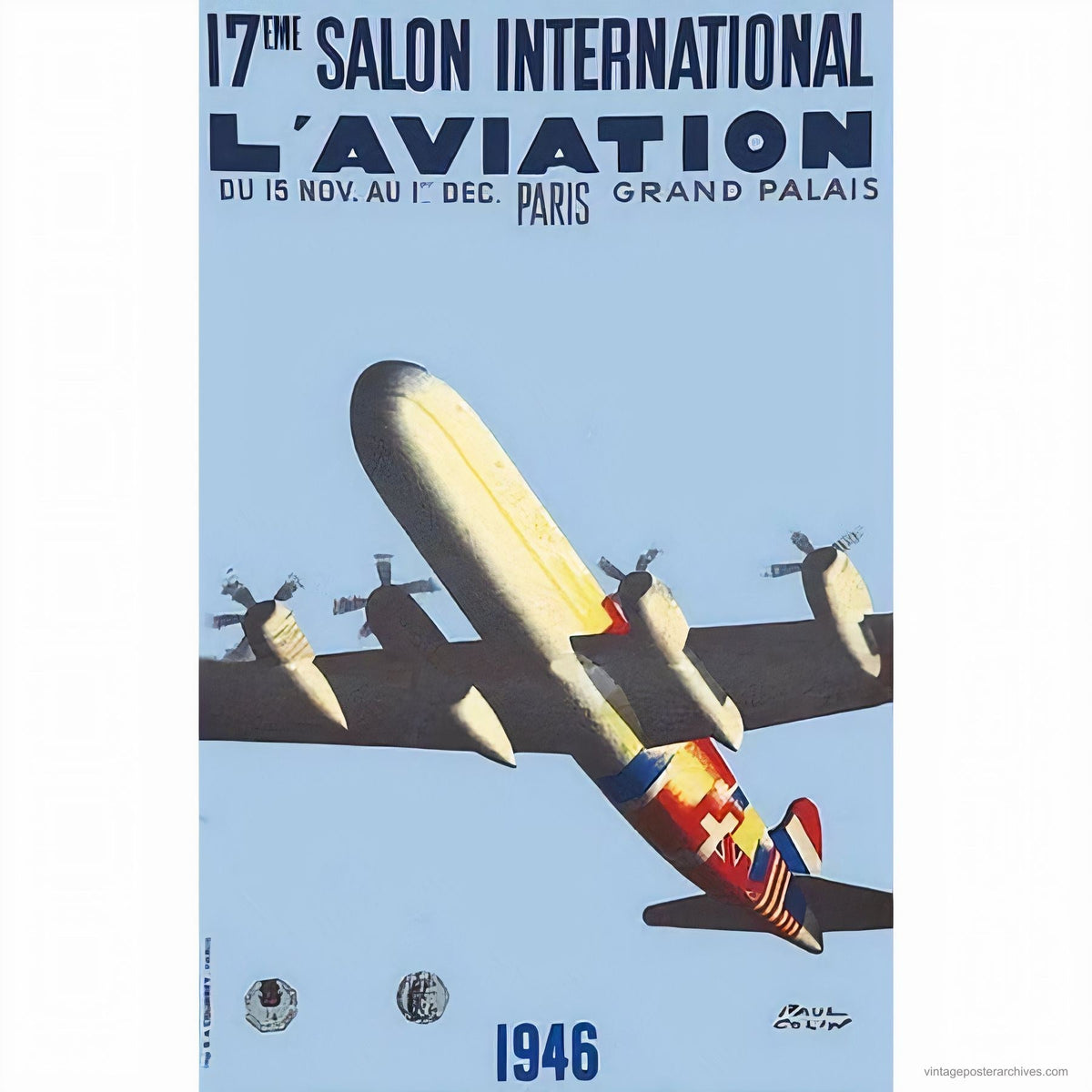 1946 French aviation poster for the 17th Salon International de l'Aéronautique air show, Paul Colin
