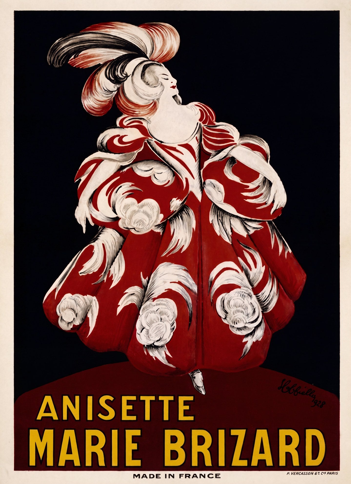 1928 French vintage advertising poster showing woman in red gown, Anisette Marie Brizard, Cappiello | The Vintage Poster Archives