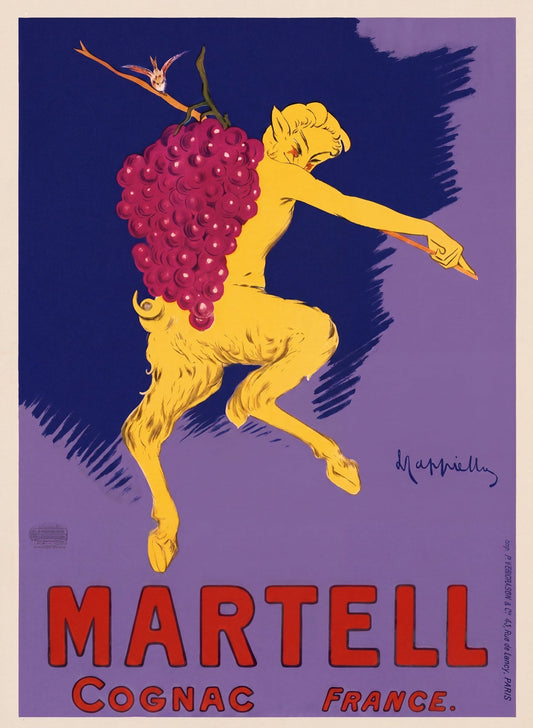 1905 Martell Cognac drink advertising poster showing dancing faun figure, Leonetto Cappiello