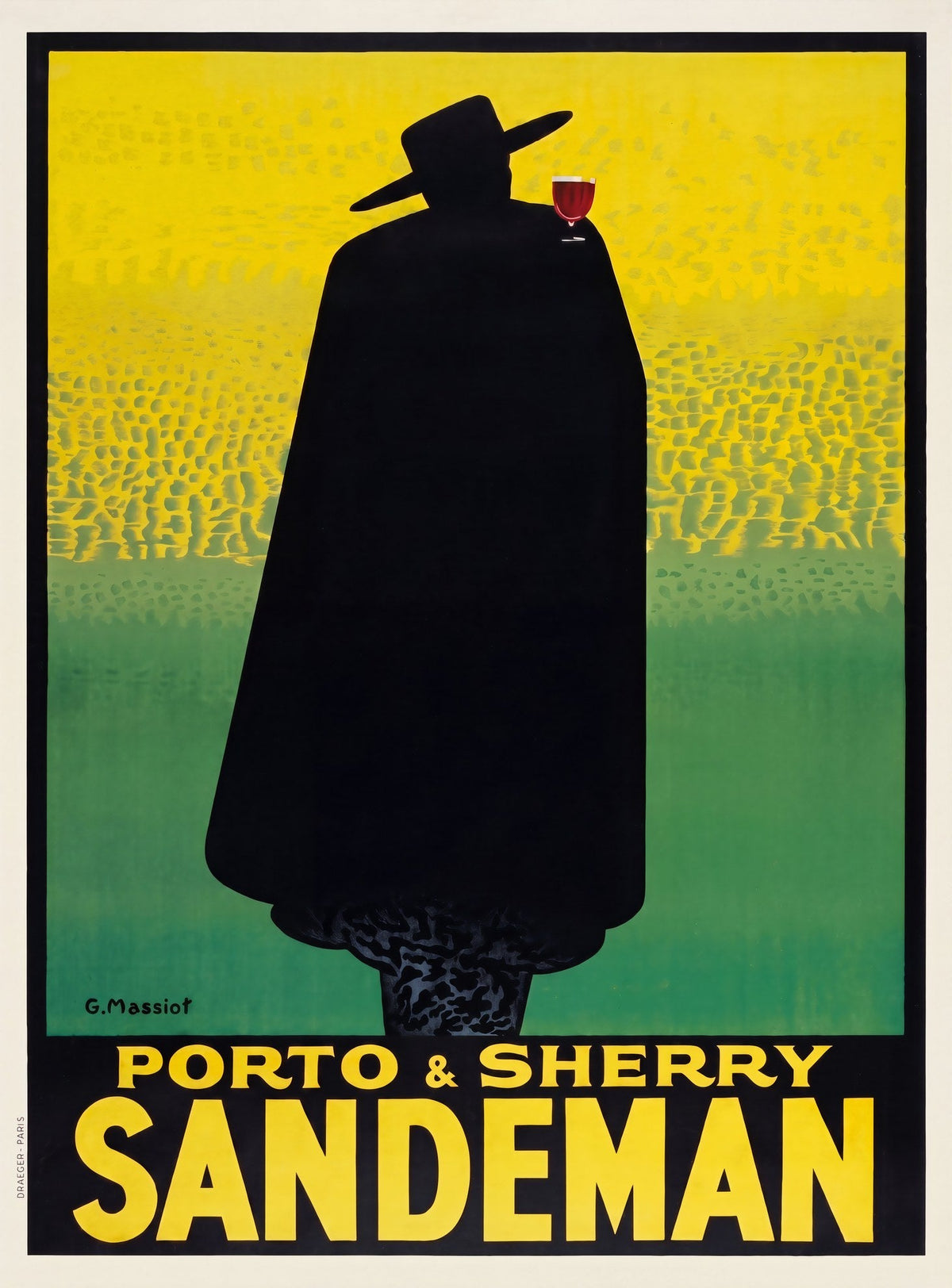 1928 Sandeman Porto and Sherry drink advertising poster showing the Don silhouette figure, G. Massiot