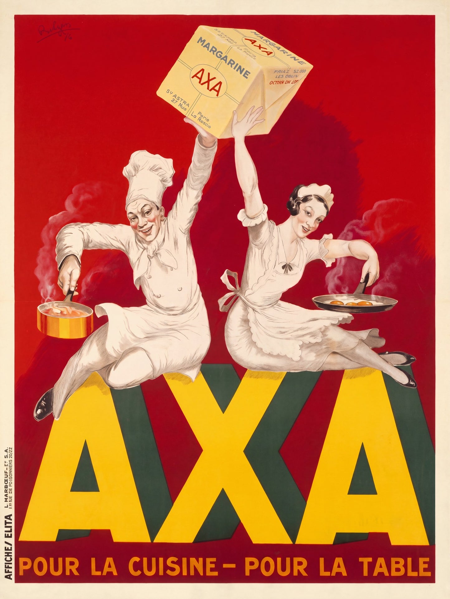 AXA Margarine 1934 | Robys Dancing Chefs | Vintage Food Poster