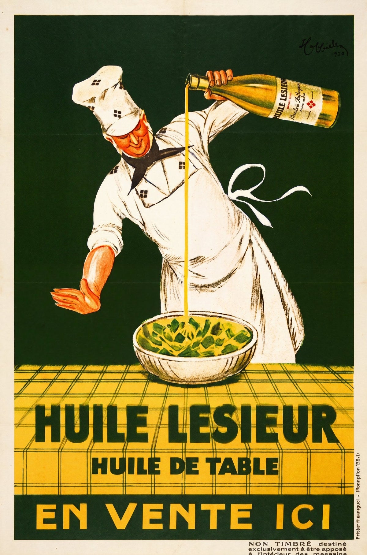 1930 Huile Lesieur French oil advertising poster showing chef with salad bowl, Leonetto Cappiello