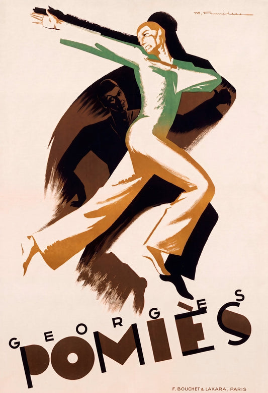 1928 Art Deco theatre poster showing the dancer Georges Pomiès, French dance performance design