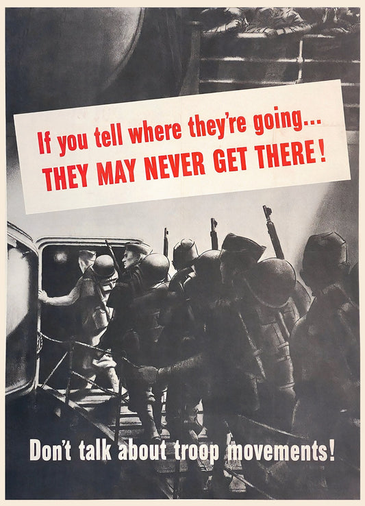 1943 WW2 propaganda poster warning If You Tell Where They're Going against troop movement talk, John Philip Falter