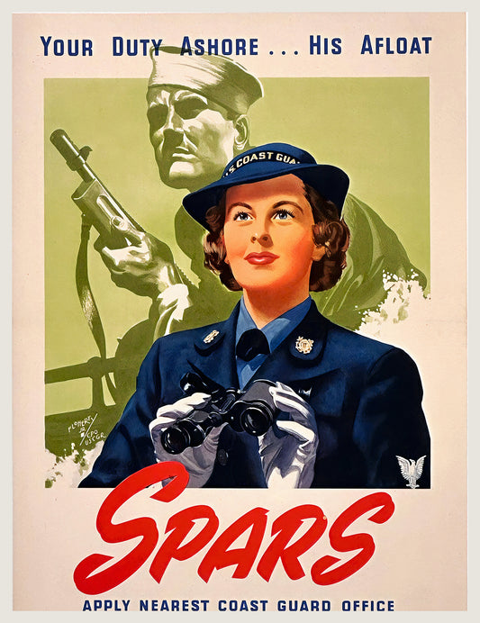 1944 SPARS US Coast Guard WW2 recruitment poster, uniformed woman with binoculars, Floherty Jr | The Vintage Poster Archives