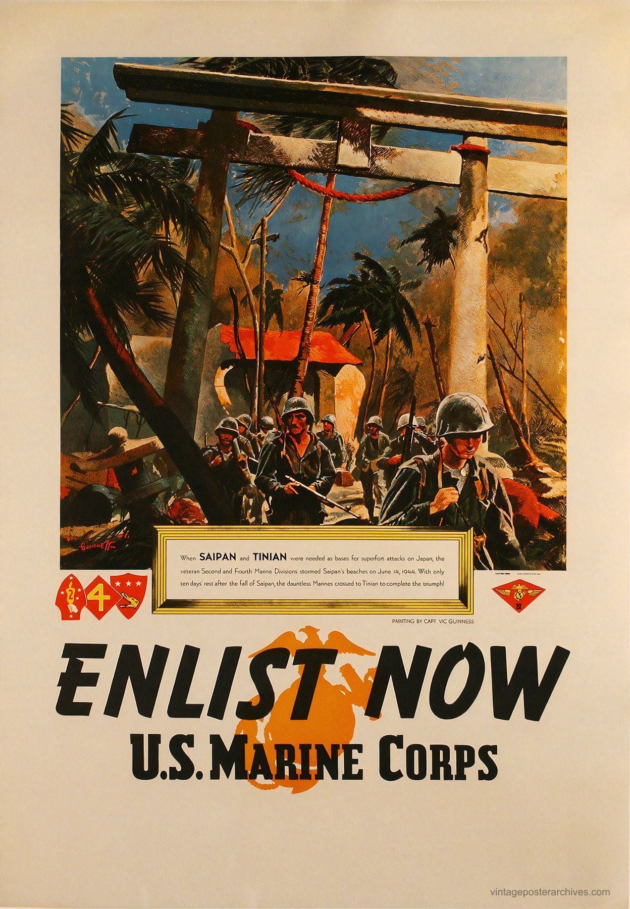 USMC Enlist Now 1945 | Saipan Tinian War Poster | Archival Print
