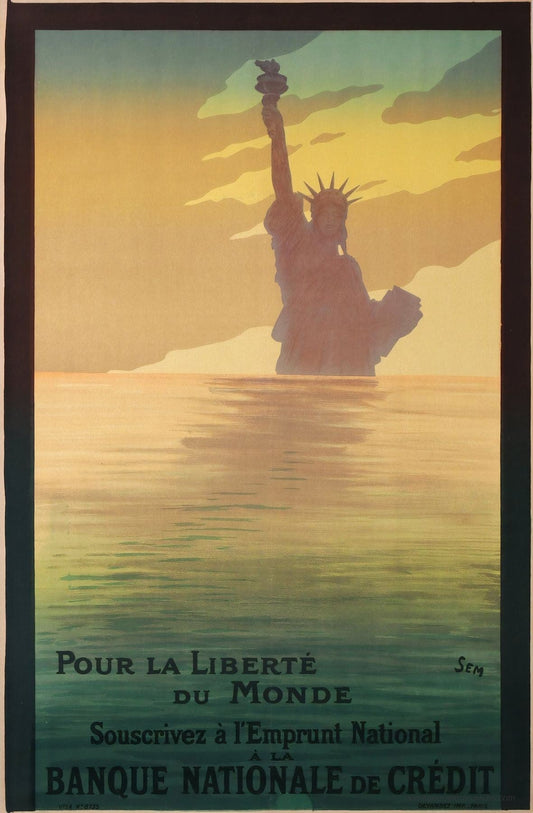 1917 French WWI propaganda poster Pour la Liberté du Monde showing the Statue of Liberty, Sem