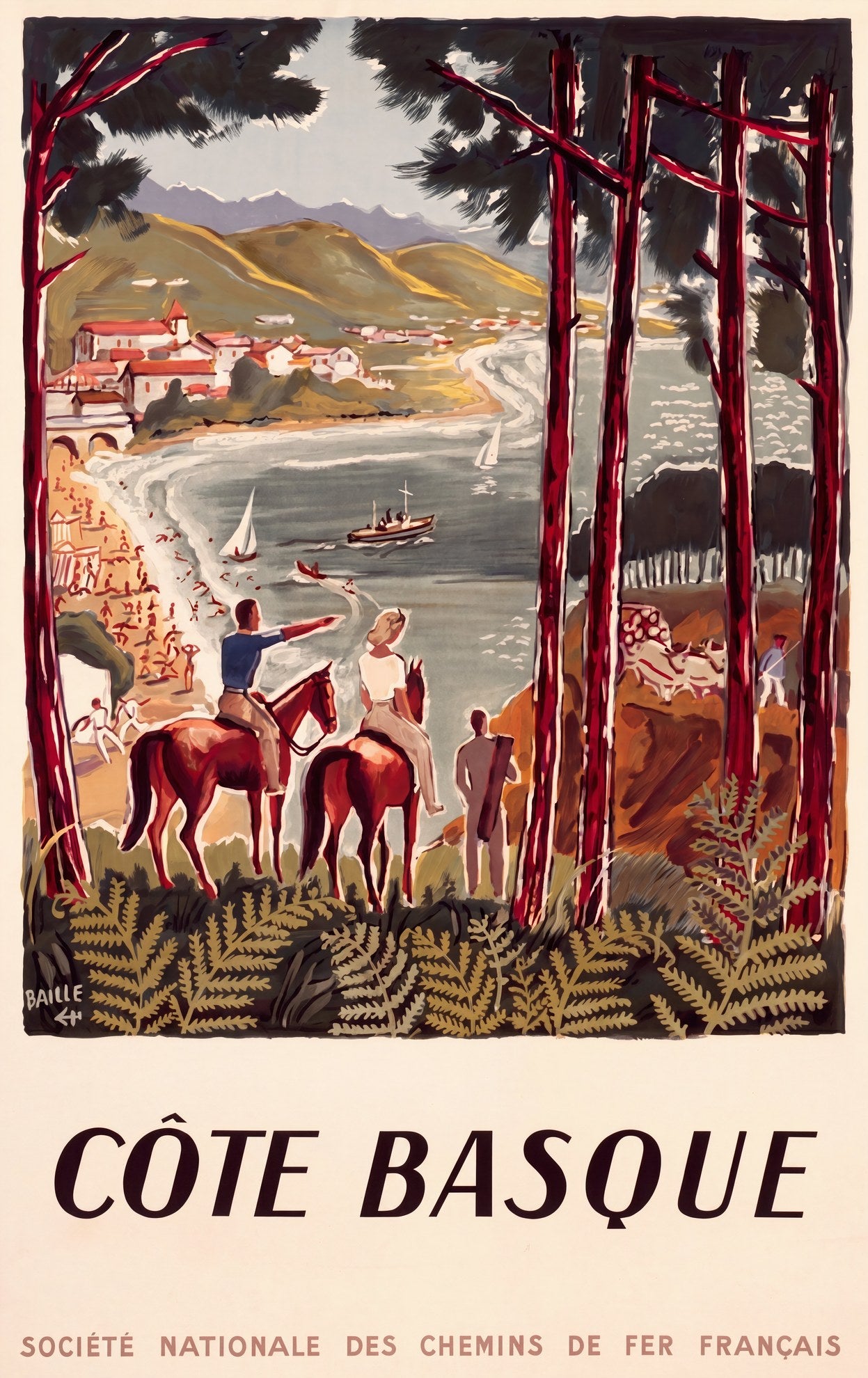 C�te Basque SNCF 1950 | Herv� Baille Railway Poster