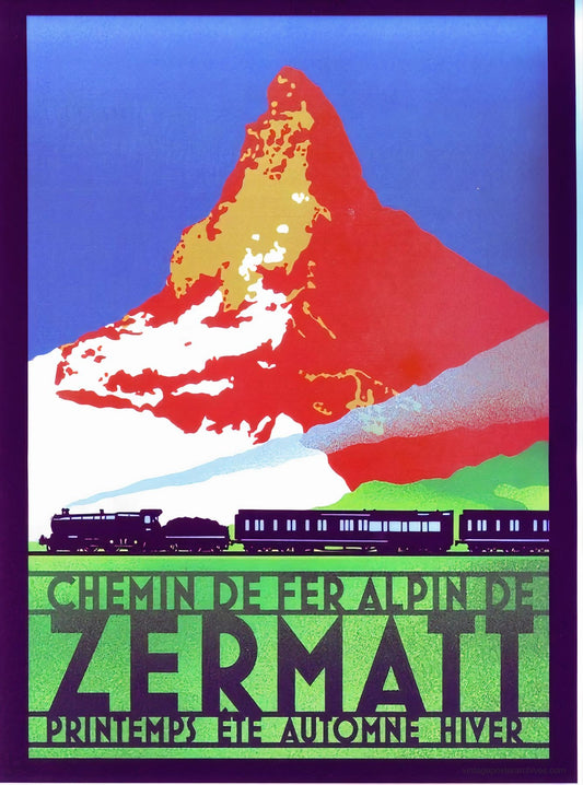 Zermatt Alpine Railway 1930s | Swiss Matterhorn Poster