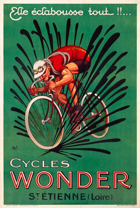1920 Cycles Wonder Saint-Étienne vintage cycling poster showing racing cyclist, design by Mich