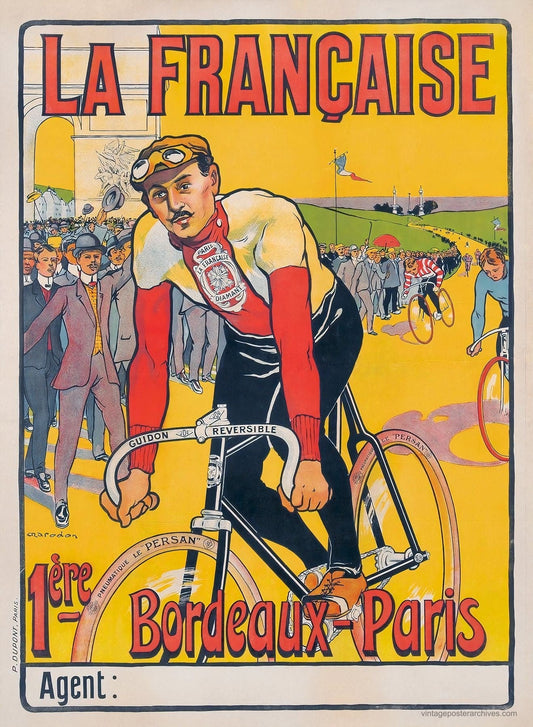 1901 La Française Diamant French cycling poster for the Bordeaux to Paris race, Maurice Marodon