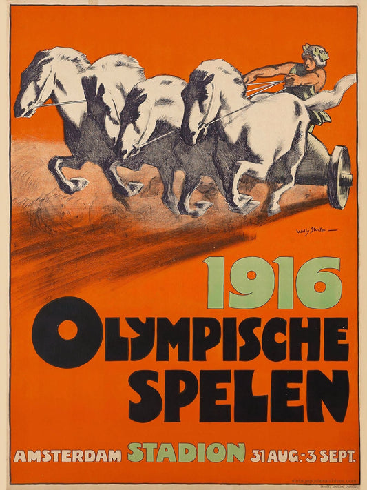 1916 Amsterdam Olympische Spelen Olympic Games sport poster, Dutch design by Willy Sluiter