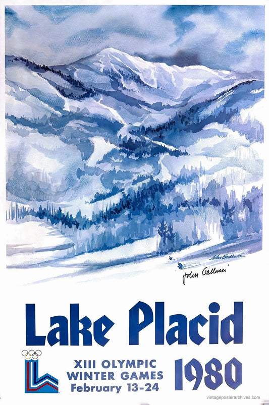 1980 Lake Placid Winter Olympics sport poster for the XIII Olympic Winter Games, Gallucci design