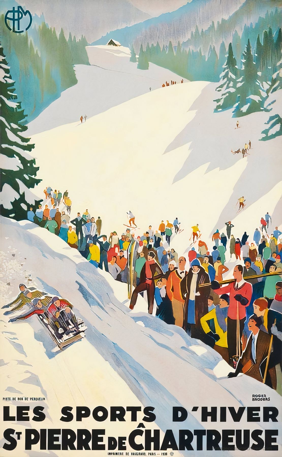 1930 PLM winter sports skiing poster for St Pierre de Chartreuse, Les Sports d'Hiver, Roger Broders