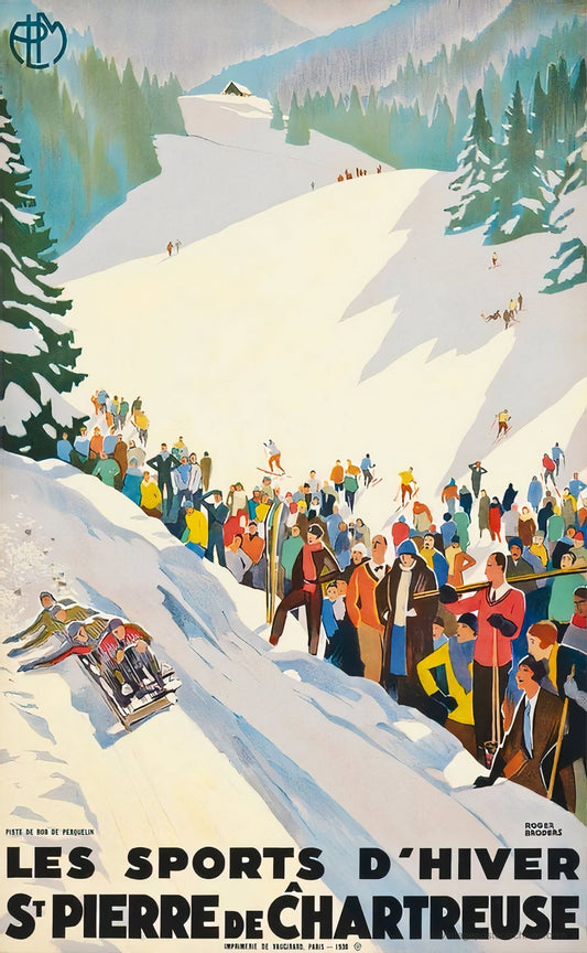 1930 PLM winter sports skiing poster for St Pierre de Chartreuse, Les Sports d'Hiver, Roger Broders