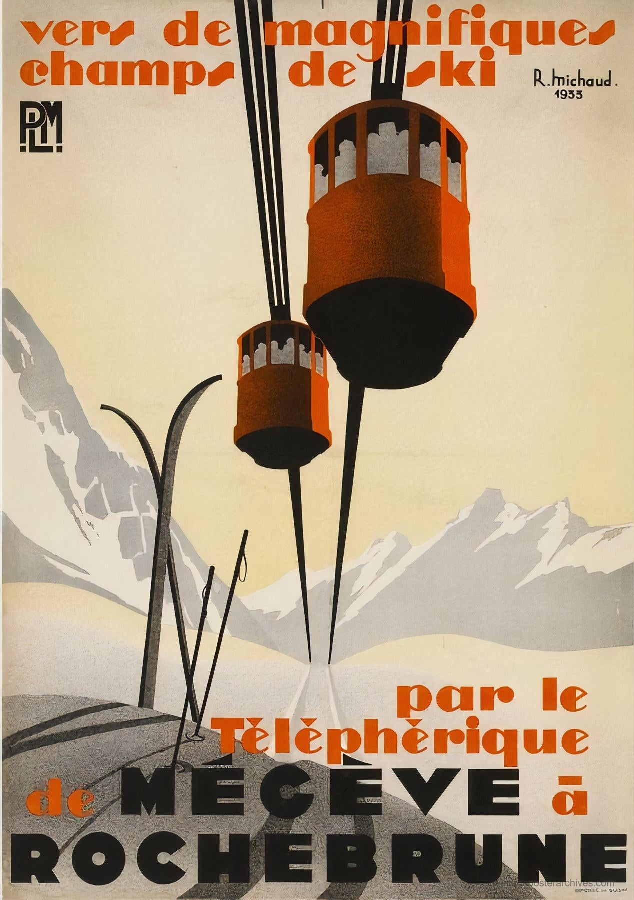 Megève Cable Car 1933 | René Michaud PLM Ski Poster
